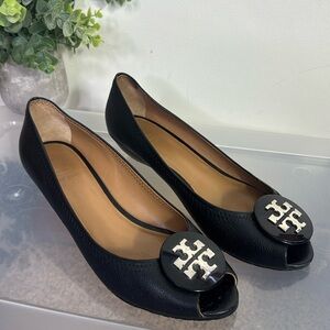 Tory Burch Black Peep Toe Flats